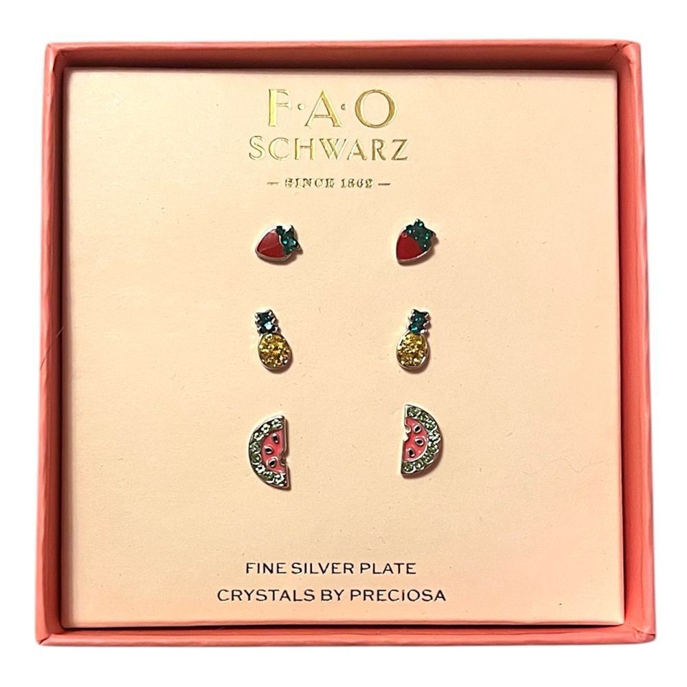 FAO Schwarz Fine Silver Plated Fruit Trio Stud Earrings
